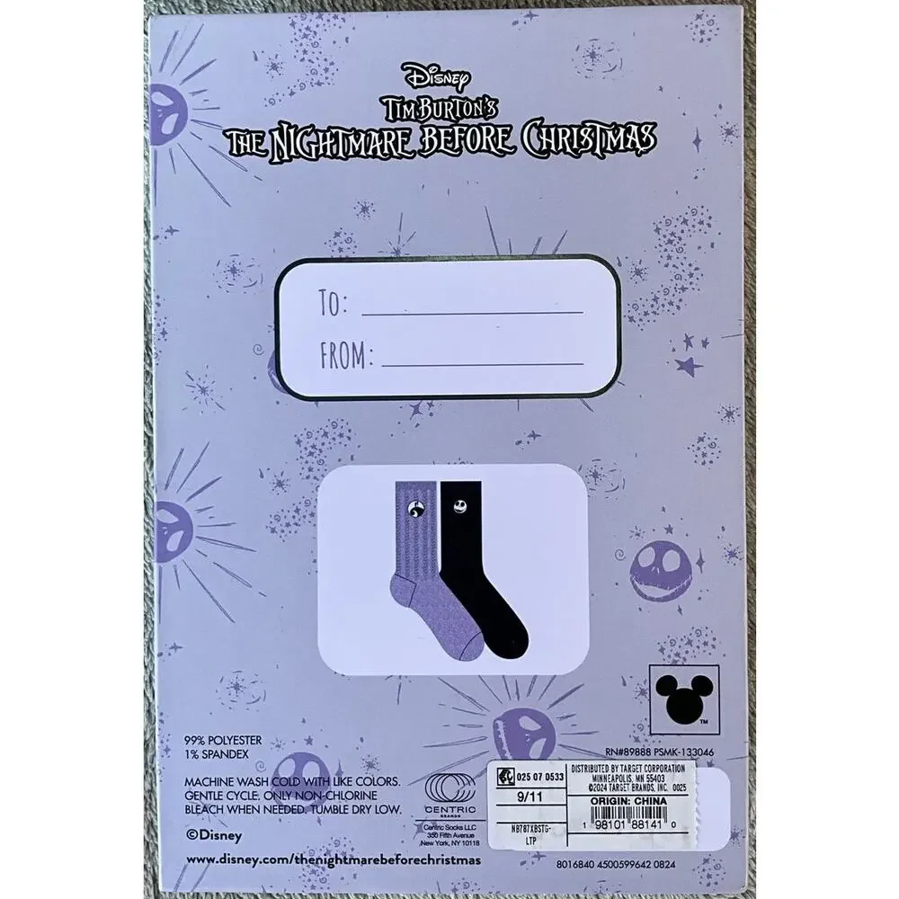 New in Box Disney The Nightmare Before Christmas 2 Pair Soft Crew Socks Sz 4-10